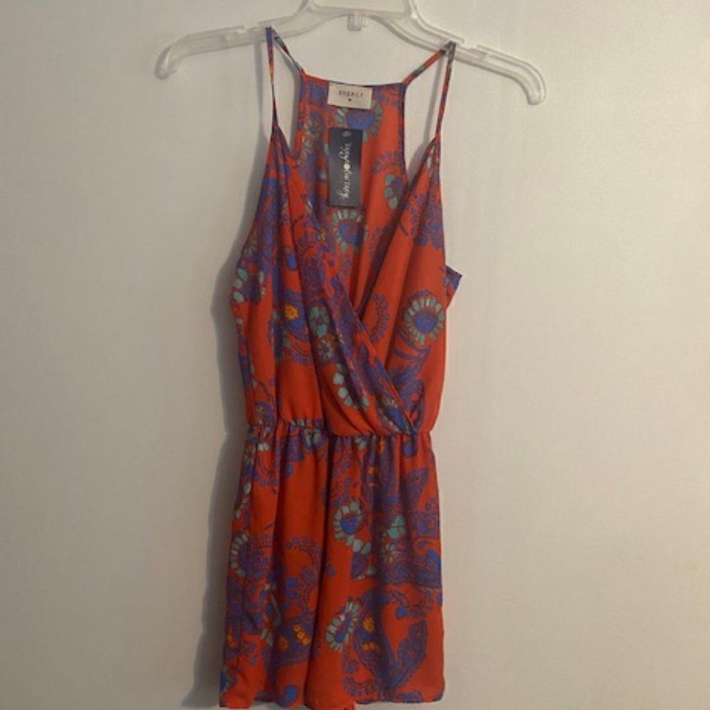 Everly Red Floral wrap front Romper, size S